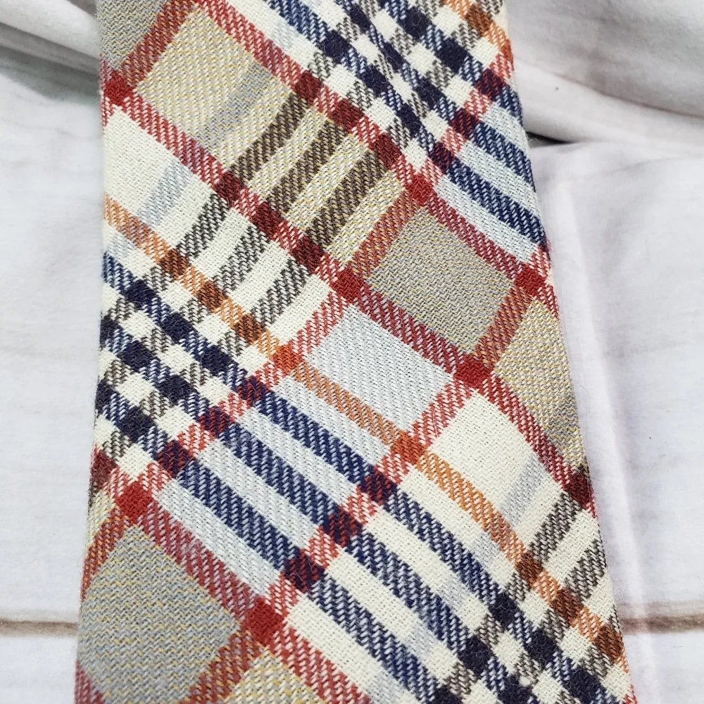 🌞SOLD🌞Vintage Rooster Ruffler Collection Plaid Wool Tie Necktie Red Blue Beige - Picture 2 of 8